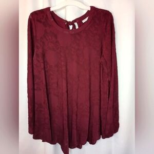 Susan Graver Dark Floral Whimsigoth Asymmetric Tunic Top Large Burgundy Bow